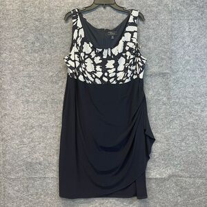 DRESSBARN Slimming Sleeveless Ruched Sequin Dress Black White Size 20W Cocktail